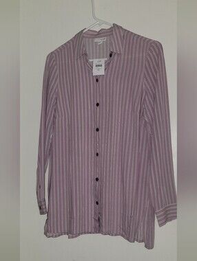 J. Jill Womens Long Sleeves Casual Striped Light Purple Button Up Shirt Size XS